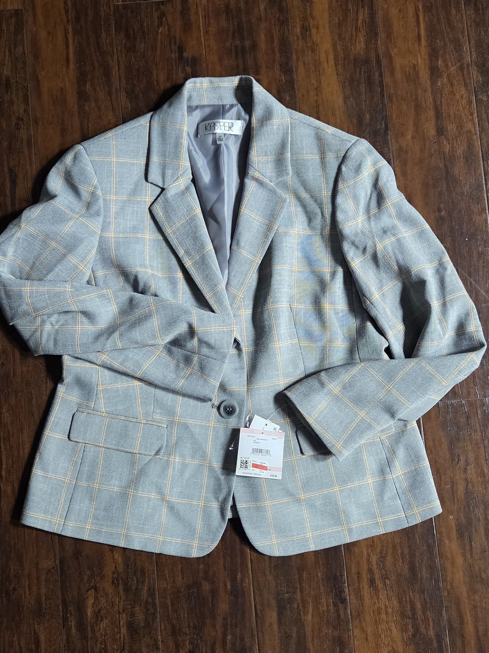 Kasper Gray Plaid Blazer with Yellow Windowpane